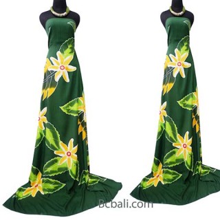 pareo rayon sarongs handpainting flower green and yellow color made in bali